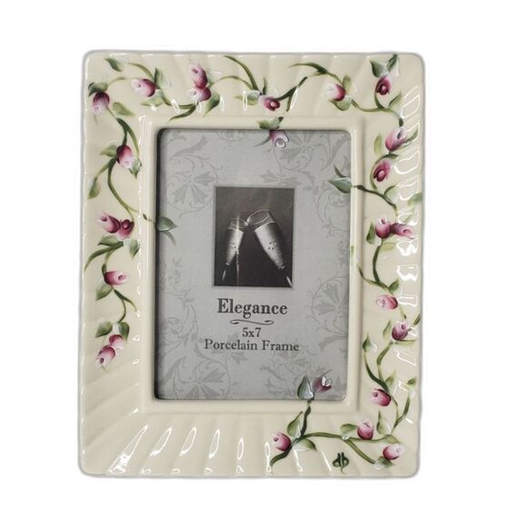 ELEGANCE Hand Painted Floral Porcelain Picture Frame 5 X 7 Inch - Picture 4 of 4